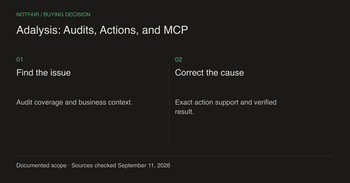 NotFair vs Adalysis: Audits, Actions, and MCP: the main buying decision
