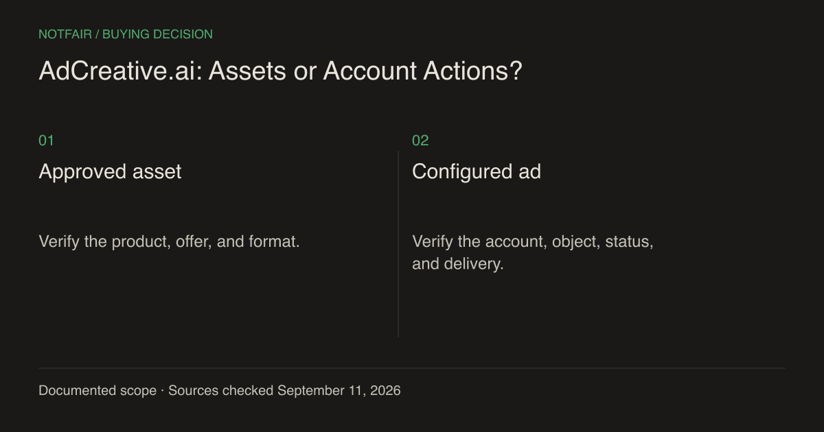 NotFair vs AdCreative.ai: Assets or Account Actions?: the main buying decision